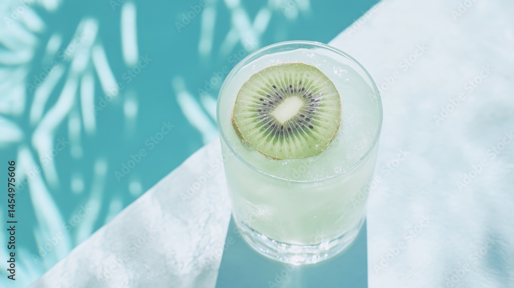 Fresh kiwi slushie on blue wood