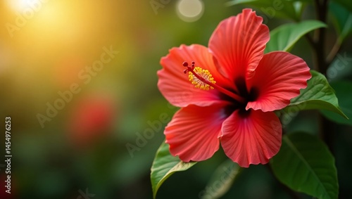Radiant Red Hibiscus Flower in Sunlight A Stunning Floral Close-Up