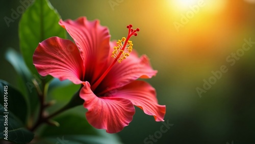 Vibrant Red Hibiscus Flower in Sunlight A Stunning Floral Close-Up
