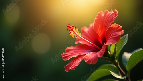 Radiant Red Hibiscus Flower in Golden Sunlight A Stunning Floral Image