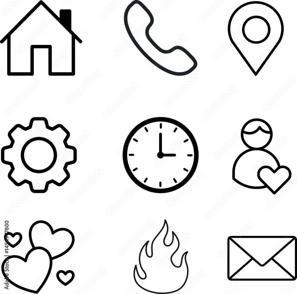 Fototapeta premium Collection of Outline Icons for Web and App Design – UI/UX Vector Symbols