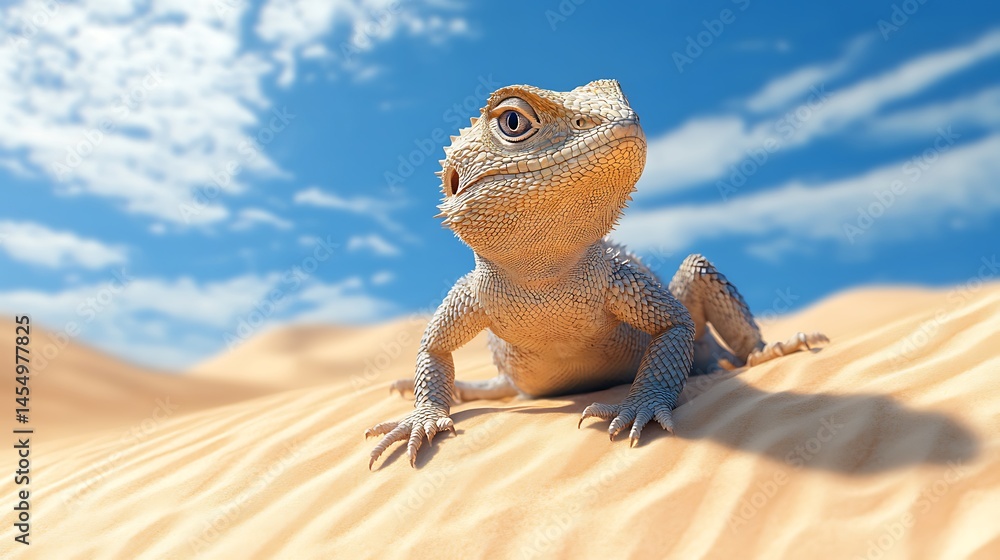 Fototapeta premium Desert Lizard On Sand Dunes Under A Clear Blue Sky High Resolution Picture