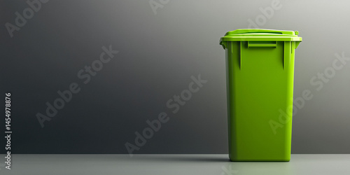 Tall green plastic waste bin against a gray background