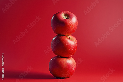 Obraz na płótnie Stack of three red apples against a matching red background w salonie