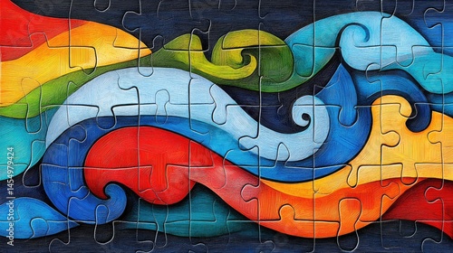 Puzzle art Colorful, flowing abstract design with cool and warm hues