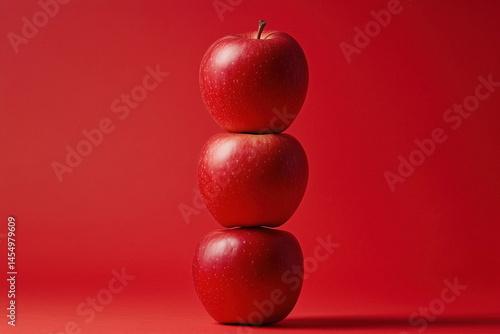 Obraz na płótnie Stack of three red apples against a matching red background w salonie