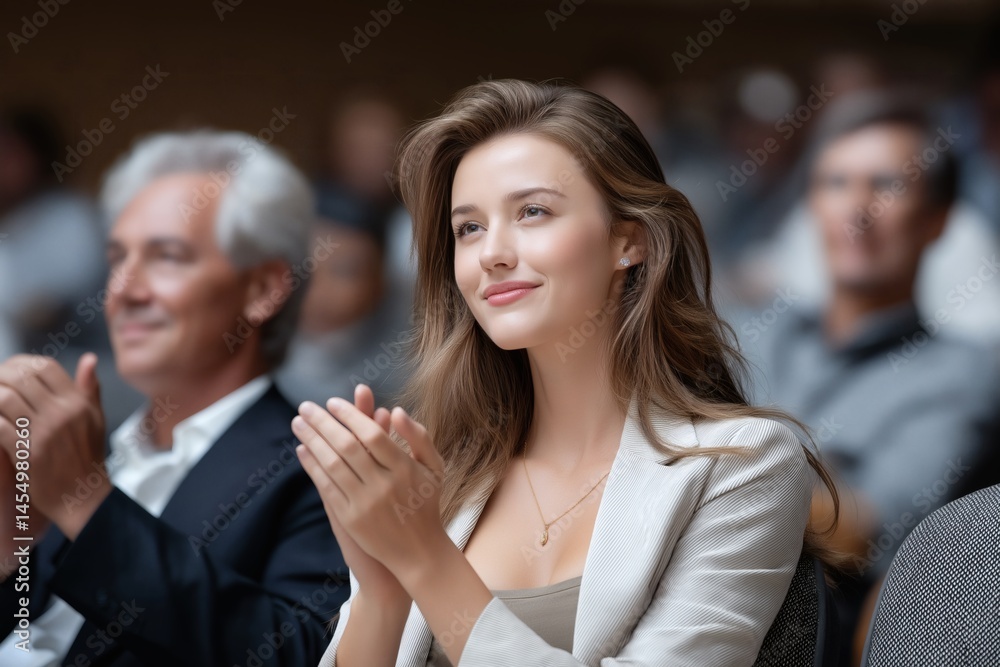 Obraz premium Audience applauding at closing keynote conference hall event photography professional setting engaging atmosphere