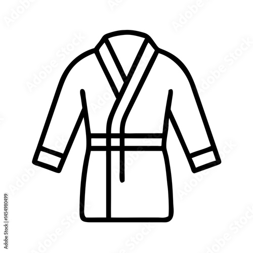 black line icon of bathrobe or sauna robe with belt, minimalist outline symbol of spa clothing for wellness, relaxation or bathhouse use