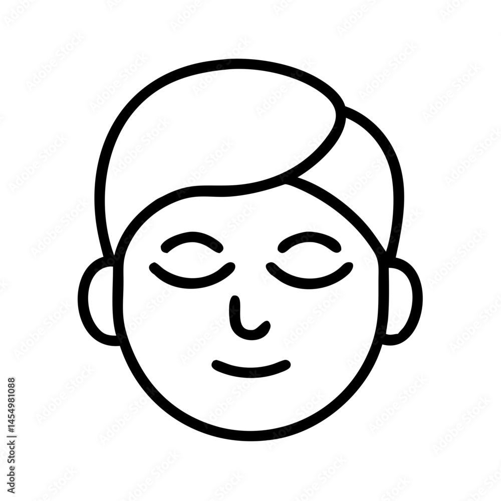 black line icon of relaxed human face with closed eyes, minimal outline symbol of peaceful expression for spa, meditation or wellness black line icon of relaxed human face with closed eyes, minimal outline symbol of peaceful expression for spa, meditation or wellness