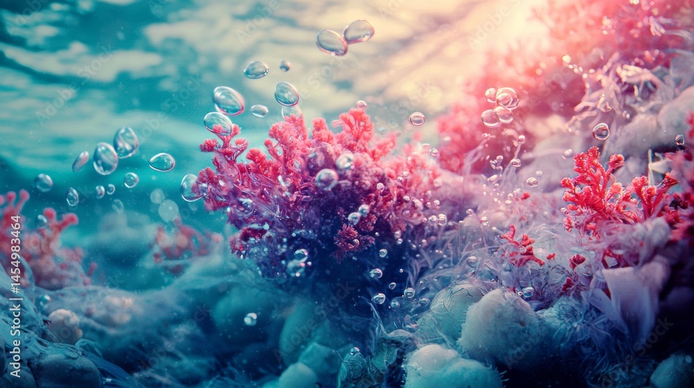 Fototapeta premium Underwater coral reef scene bathed in sunlight with vivid marine flora