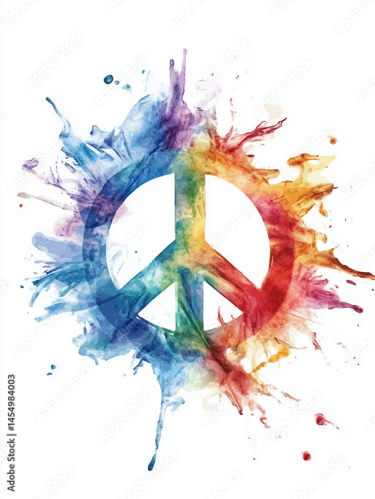 Colorful peace sign exploding with watercolor splash
