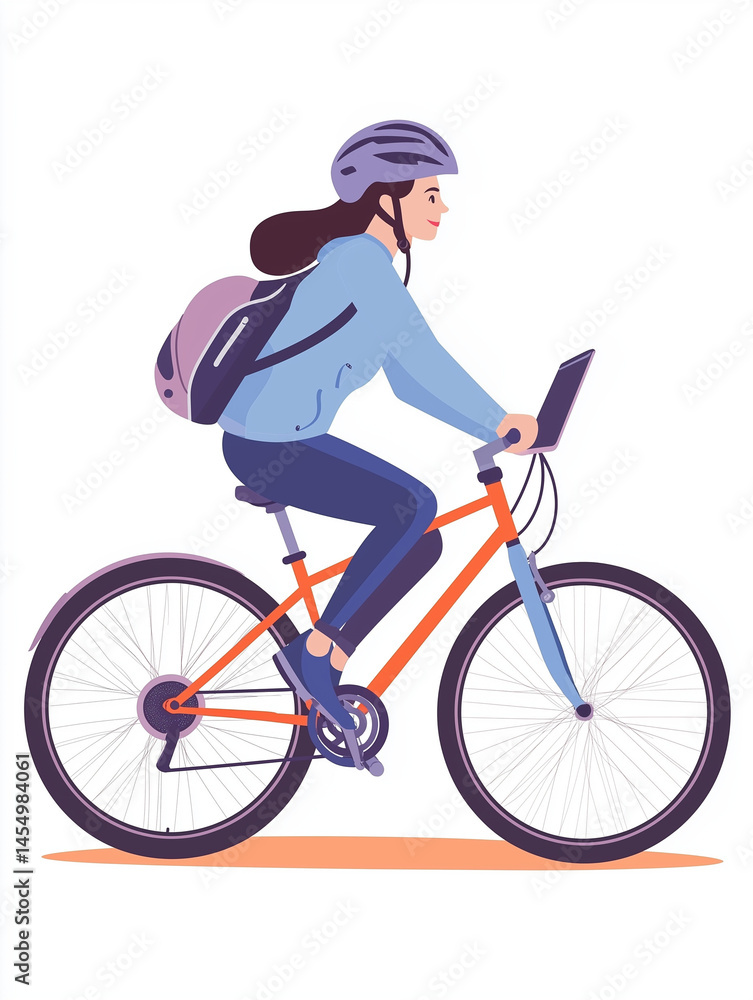 Young woman riding bicycle with smartphone for navigation