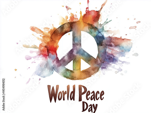 Obraz na płótnie Colorful peace symbol celebrates world peace day with watercolor splashes w salonie