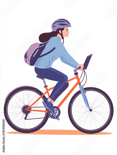 Obraz na płótnie Young woman riding bicycle with smartphone for navigation w salonie