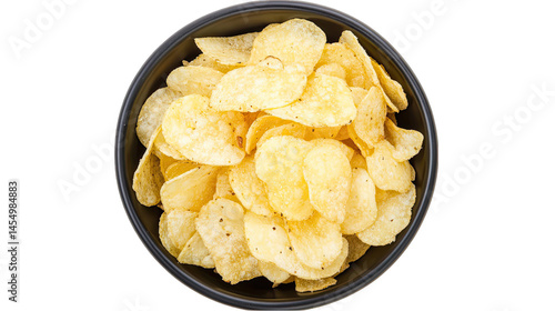 Crispy Potato Chips in a Bowl Delicious Snack Image isolated on transparent background