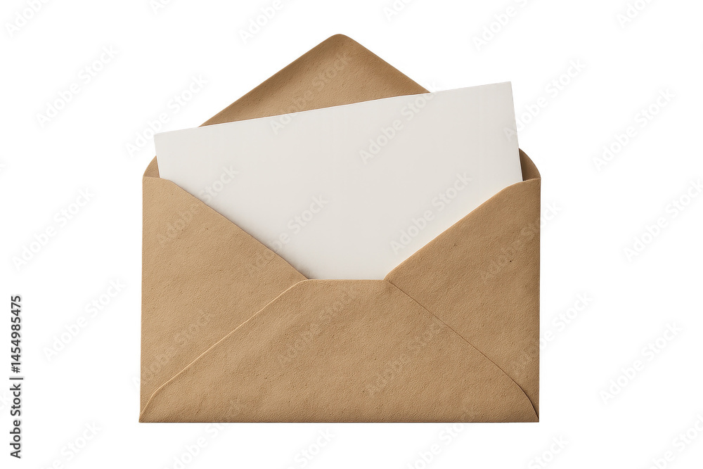 Empty brown envelope with blank card ready for personal message Empty brown envelope with blank card ready for personal message