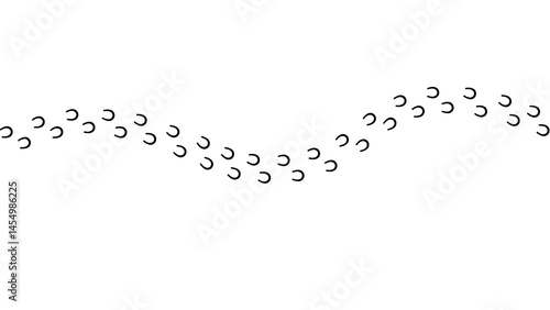 Path footprints of shod horse, pony. Track of horseshoes of donkey, mule. Shod hooves. Silhouette. Horse trail. Black Vector isolated on white. For print, textile, postcard, design, games, pet store.