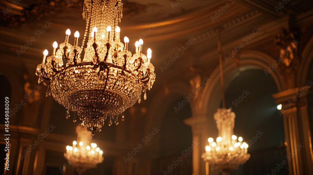 Obraz premium 1900 elegant ballroom with ornate chandeliers.