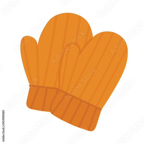 Cartoon flat style mittens in warm colors. Cozy knitted gloves for fall or winter weather.