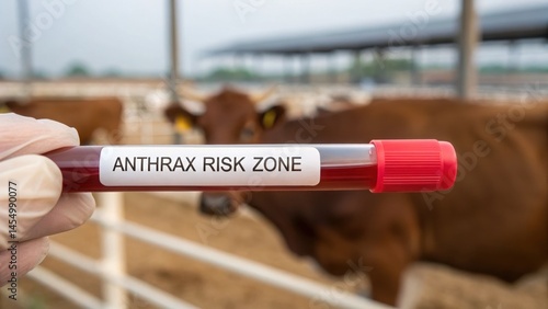 Anthrax Disease Warning with Sample collection indicating anthrax risk near cattle.