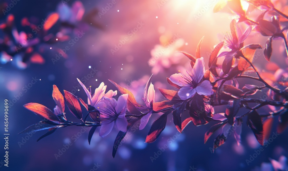 Spring blossom over blurred nature background with sunshine, banner. Retro toned