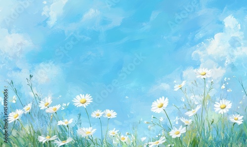 Obraz na płótnie spring Field of daisies and blue sky background w salonie