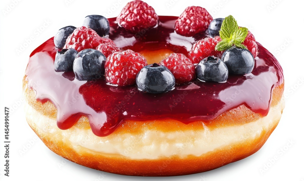 Cheesecake-Filled Donut with Berry Glaze and Fresh Fruit Topping