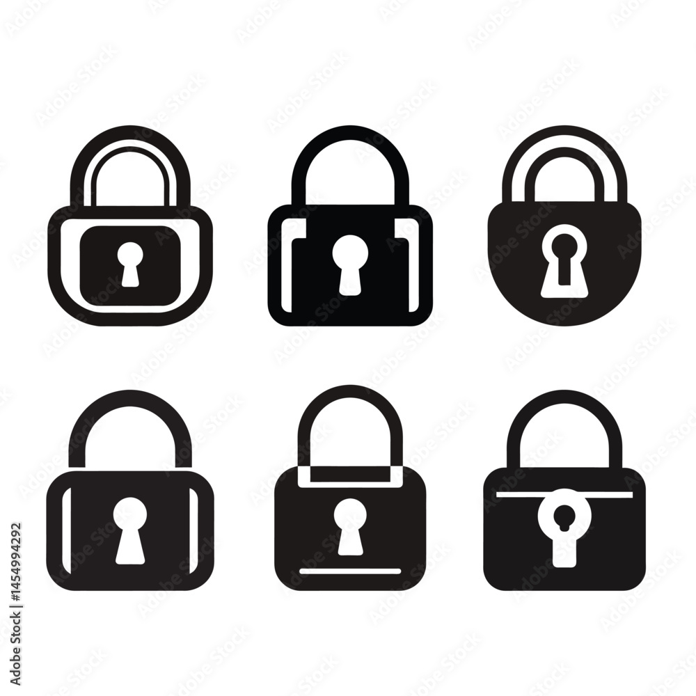 Lock Icon Set, Security and Privacy Vector Symbols isolated on white background, Lock Icon Set, Security and Privacy Vector Symbols isolated on white background,