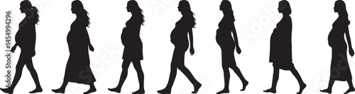 Pregnant Woman Silhouette Stages Walking Pregnancy Journey Motherhood Expectant