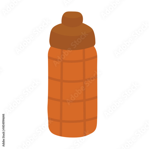 Cartoon thermos bottle in warm colors, perfect for autumn travel or cozy picnic themes.