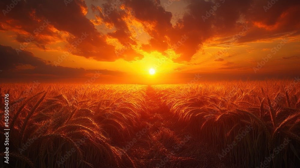 Fototapeta premium Golden sunset over a wheat field (1)