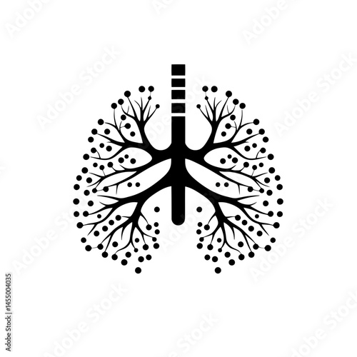 Minimalist air quality icon designed in a tech-inspired line style showcasing lungs with intricate branching patterns