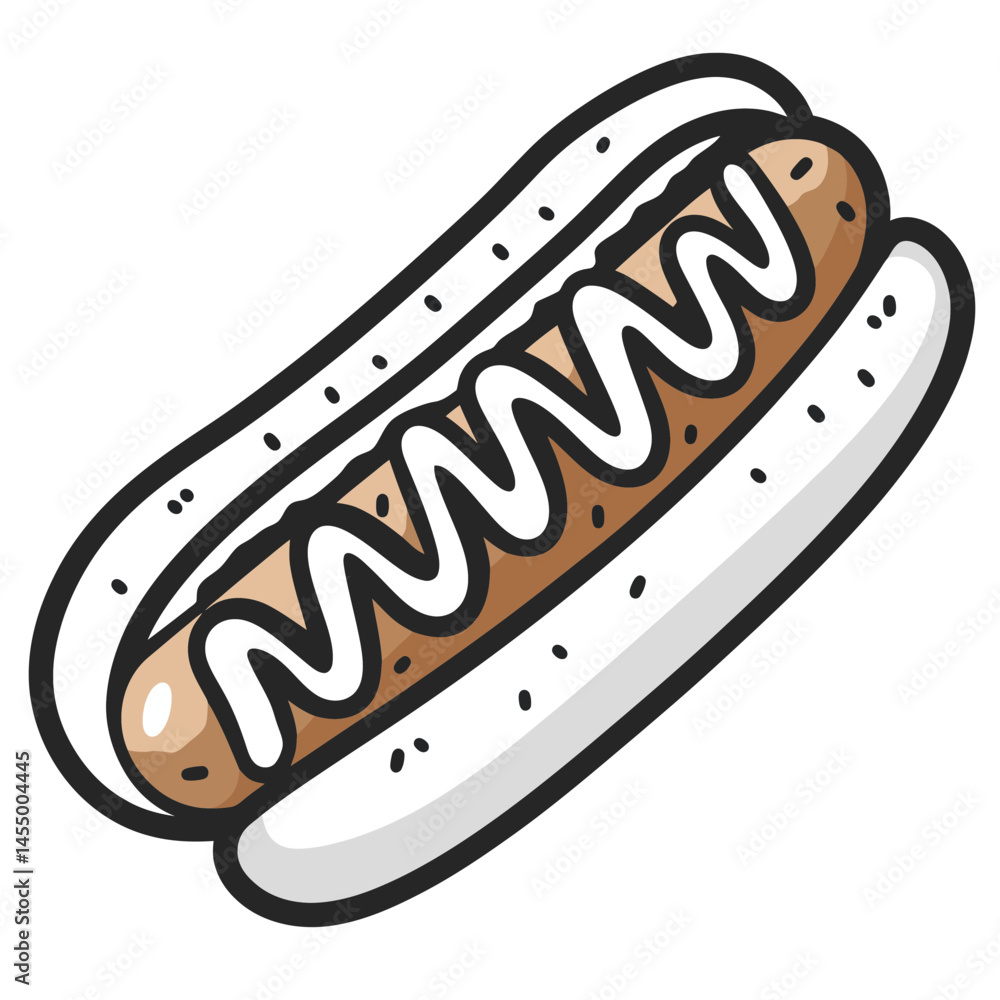 Minimalist hot dog icon in a single line design showcasing a tasty sausage in a bun with condiments Minimalist hot dog icon in a single line design showcasing a tasty sausage in a bun with condiments