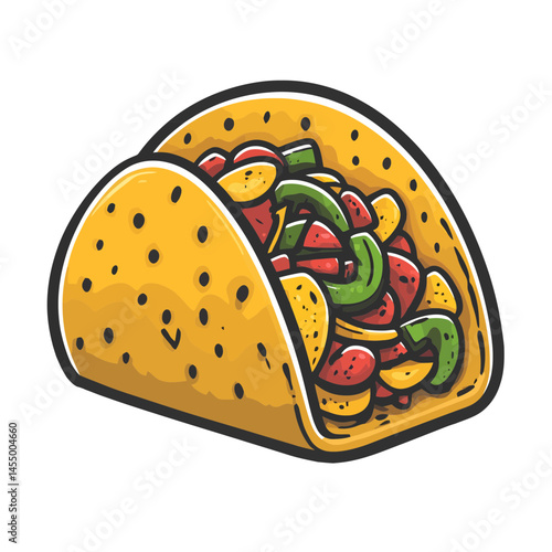 Taco icon featuring minimalist design with tech-inspired line art showcasing vibrant ingredients