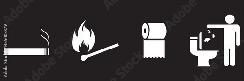 Toilet icons set, common male female restroom, handicap wheelchair access, sanitizer liquid soap, WC direction, baby changing table room, toilet signs, WC signs collection