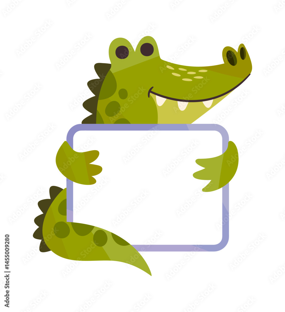 Fototapeta premium Funny cartoon crocodile holding frame