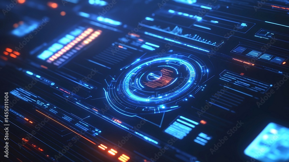 Abstract Futuristic Technology Interface Digital HUD Neon Blue Orange data dark light power clean Abstract Futuristic Technology Interface Digital HUD Neon Blue Orange data dark light power clean