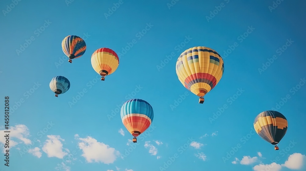 Obraz premium Colorful hot - air balloons floating in the sky over a landscape with people and vehicles