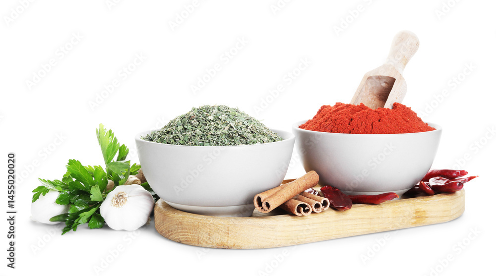 Many different aromatic spices on white background Many different aromatic spices on white background