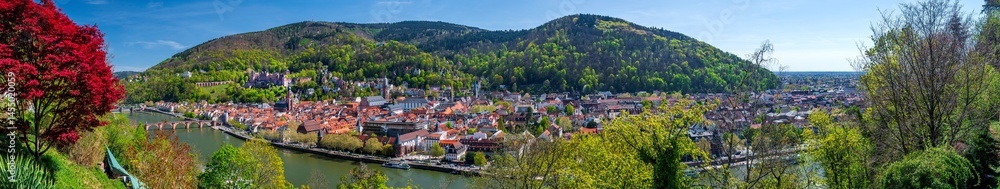 Panoramic view on City of Heidelberg with Neckar river at springtime, Baden-Württemberg, Germany