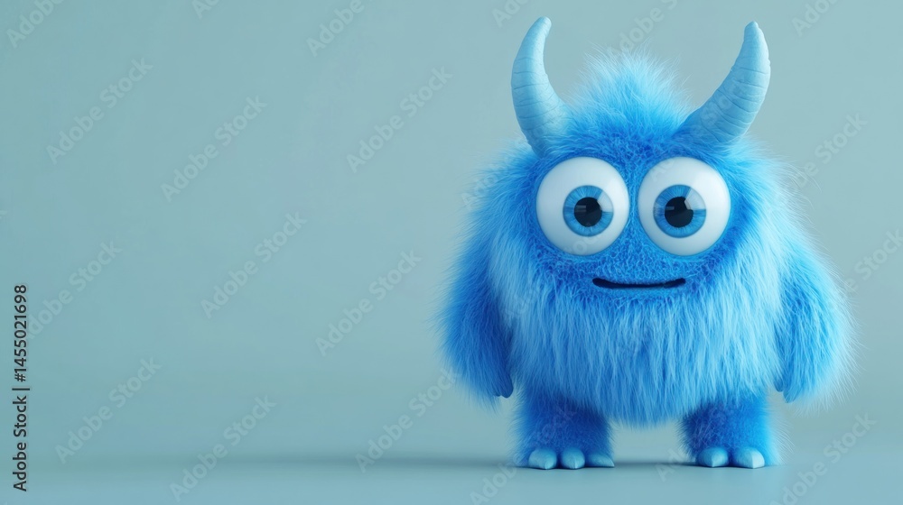 Cute blue monster, playful pose, pastel background, children's book illustration Cute blue monster, playful pose, pastel background, children's book illustration