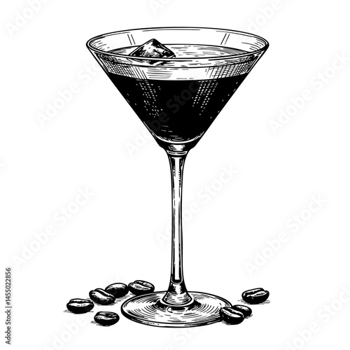 Martini espresso cocktail vector illustration in sketch style. Coffee alcoholic drink on isolated background for bar and menu