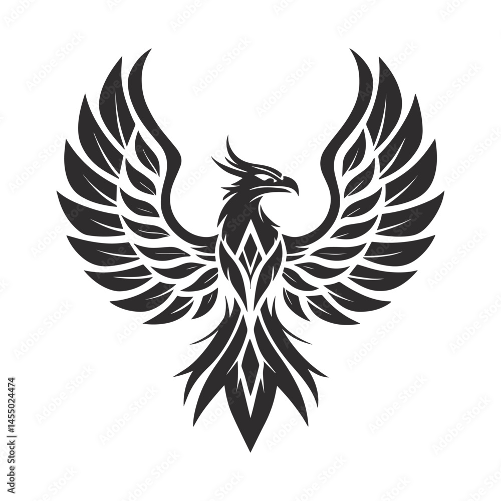Fototapeta premium Stylized Tribal Phoenix Logo – Bold Black & White Vector Emblem