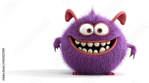 Wallpaper Mural Fluffy purple monster smiling, white background, children's book illustration Torontodigital.ca