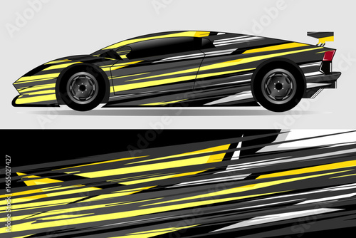 Sleek sports car with dynamic yellow and black design