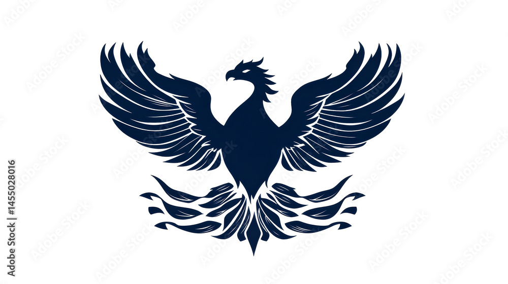 Fototapeta premium Soaring blue phoenix with wings spread fully outward, cut out transparent