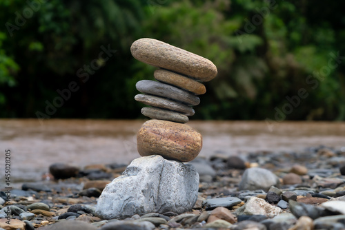 Canvas Print Balancing stones in nature, rivers and jungle