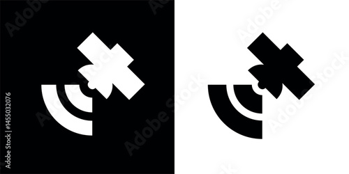 The satellite (sputnik) icon. A symbol of the signal, space and technology. An attribute of communication and data transmission. An artificial satellite of the Earth. A space aircraft.