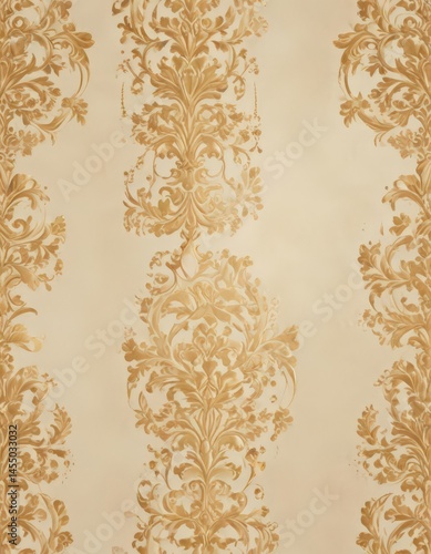 Subtle gold damask on creamy background, classic & luxurious seamless design , wallpaper, subtle