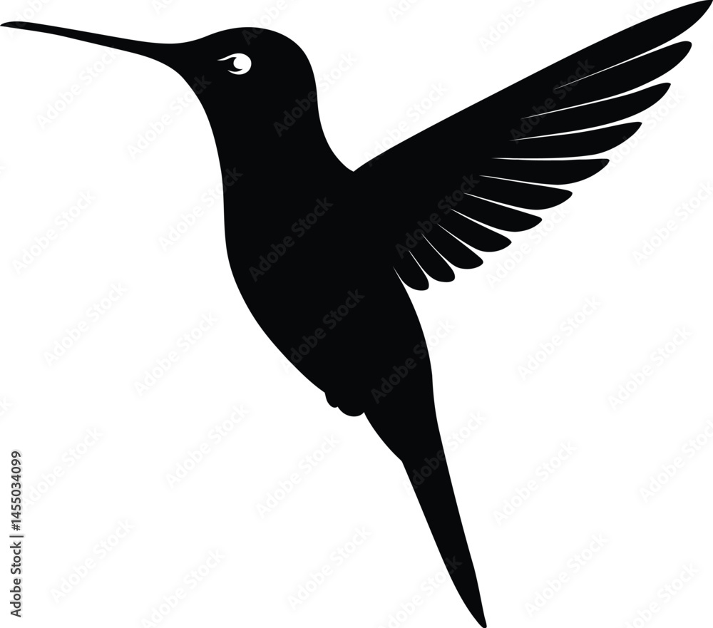Obraz premium Hummingbird feeding on flower vector, Silhouette of bird drinking nectar